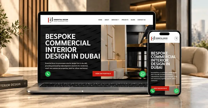 Screenshot of the Essential Decor Landing page website